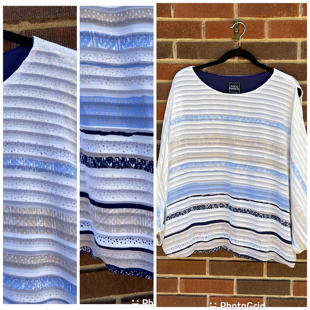 Coco Bianco blouse with tank shell sleeve slit detail XL EUC